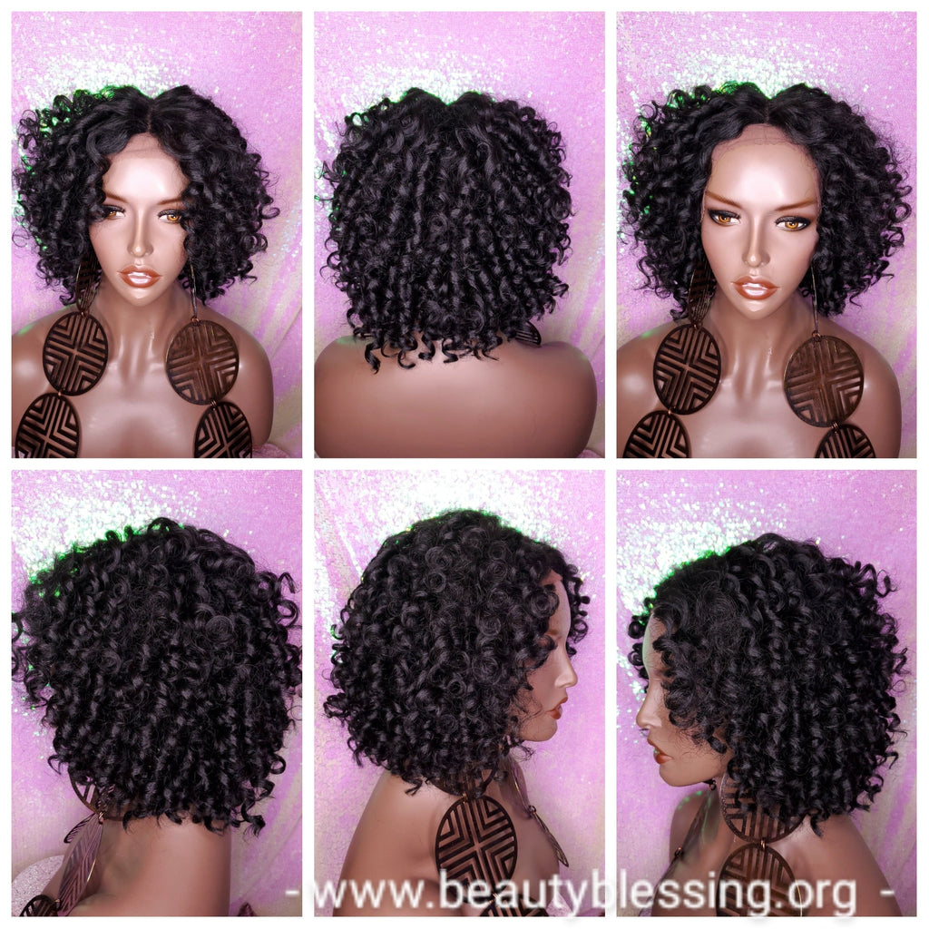 Short Bob Kinky Afro Curl Lace Front Wig Small Wand Curl Bob Natural Yaki Texture Bob Wig Glueless Preplucked Lace Wig - Beauty Blessing Wigs & Hair Extensions Boutique