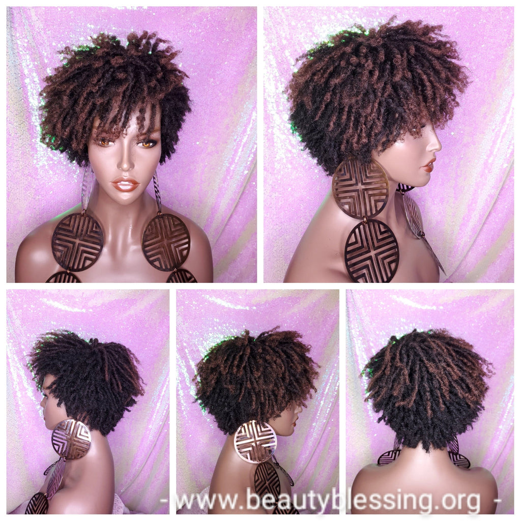 Dreadlocks Short Afro Kinky Coily Twist Natural Hairstyle Wig Ombre Brown Dark Auburn Red Copper Hair Wigs - Beauty Blessing Wigs & Hair Extensions Boutique