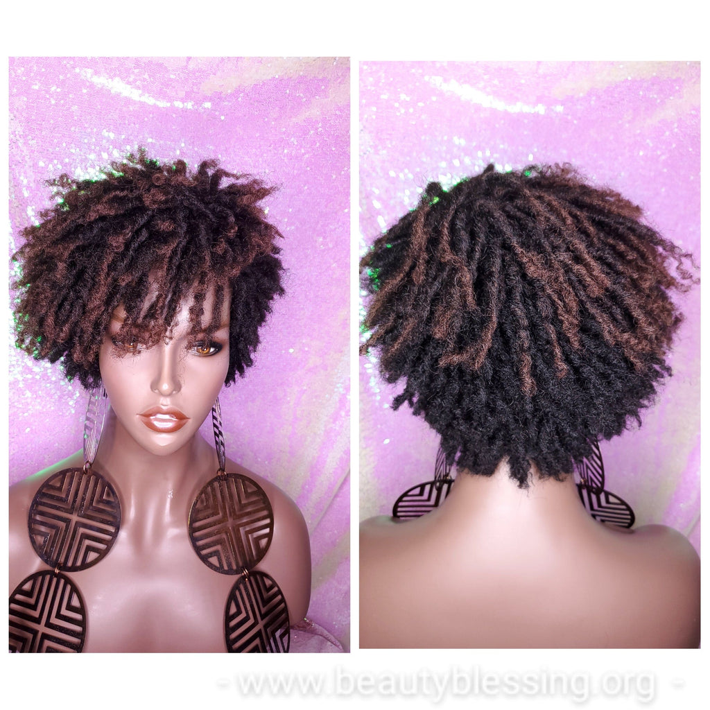 Dreadlocks Short Afro Kinky Coily Twist Natural Hairstyle Wig Ombre Brown Dark Auburn Red Copper Hair Wigs - Beauty Blessing Wigs & Hair Extensions Boutique