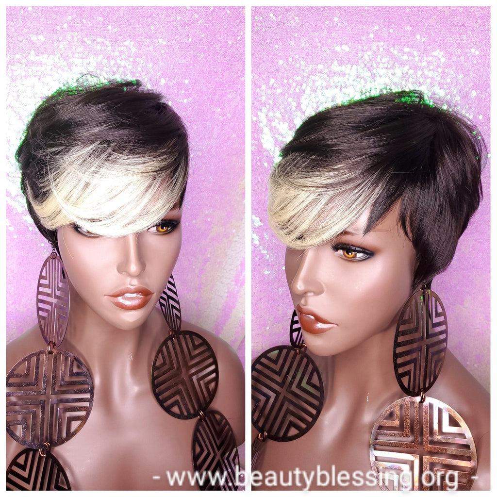 Pixie Cut Tapered Short Cut Blonde Bang Hair Wig Pixie Cut Wig Brown Blonde Wig - Beauty Blessing Wigs & Hair Extensions Boutique