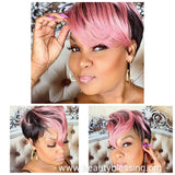 Wig Short Wig  Pixie Cut Style with Swoop Bangs Wigs for Women Light Pink Rosado Rose  Hair Color - Beauty Blessing Wigs & Hair Extensions Boutique