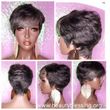 Peruvian Remy 100% Human Hair Pixie Razor Cut 100% Remy Human Hair Wig Gray Black Salt Pepper Color Hair Wig