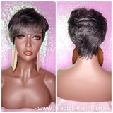 Peruvian Remy 100% Human Hair Pixie Razor Cut 100% Remy Human Hair Wig Gray Black Salt Pepper Color Hair Wig - Beauty Blessing Wigs & Hair Extensions Boutique