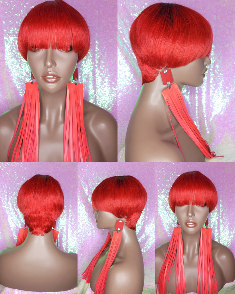 Red Hair Wig Human Hair Brazilian Remy Style Mushroom Hair Cut Bowl Pixie Cut Red Hair  Glueless Wig - Beauty Blessing Wigs & Hair Extensions Boutique