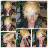 Short Wig Pixie Cut Style with Swoop Bangs Wigs for Women Ombre Dirty Blonde Sandy Blonde Ash Blonde Hair Wig