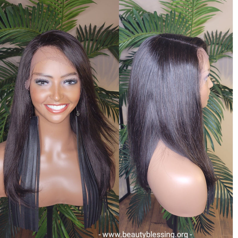 Straight Wig Human Hair Brazilian Remy Lace Front Glueless Wig Straight Layered Hair Wig - Beauty Blessing Wigs & Hair Extensions Boutique