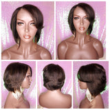 Short Bob Brazilian Remy Human Hair Lace Wig Short Hair Swoop Bang Bob Style Lace Part Wig