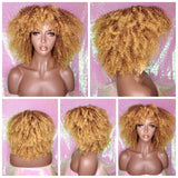 Strawberry Blonde Curly Afro Kinky Twist Hair with Bangs Wig Afro Corkscrew Hair Wig Soft Natural Coily Ombre Blonde Hair Wig - Beauty Blessing Wigs & Hair Extensions Boutique