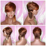 Short Cut Celebrity Inspired Pixie Cut Hair Wig with Bangs and Layers Soft Ombre Brown Auburn Copper - Beauty Blessing Wigs & Hair Extensions Boutique