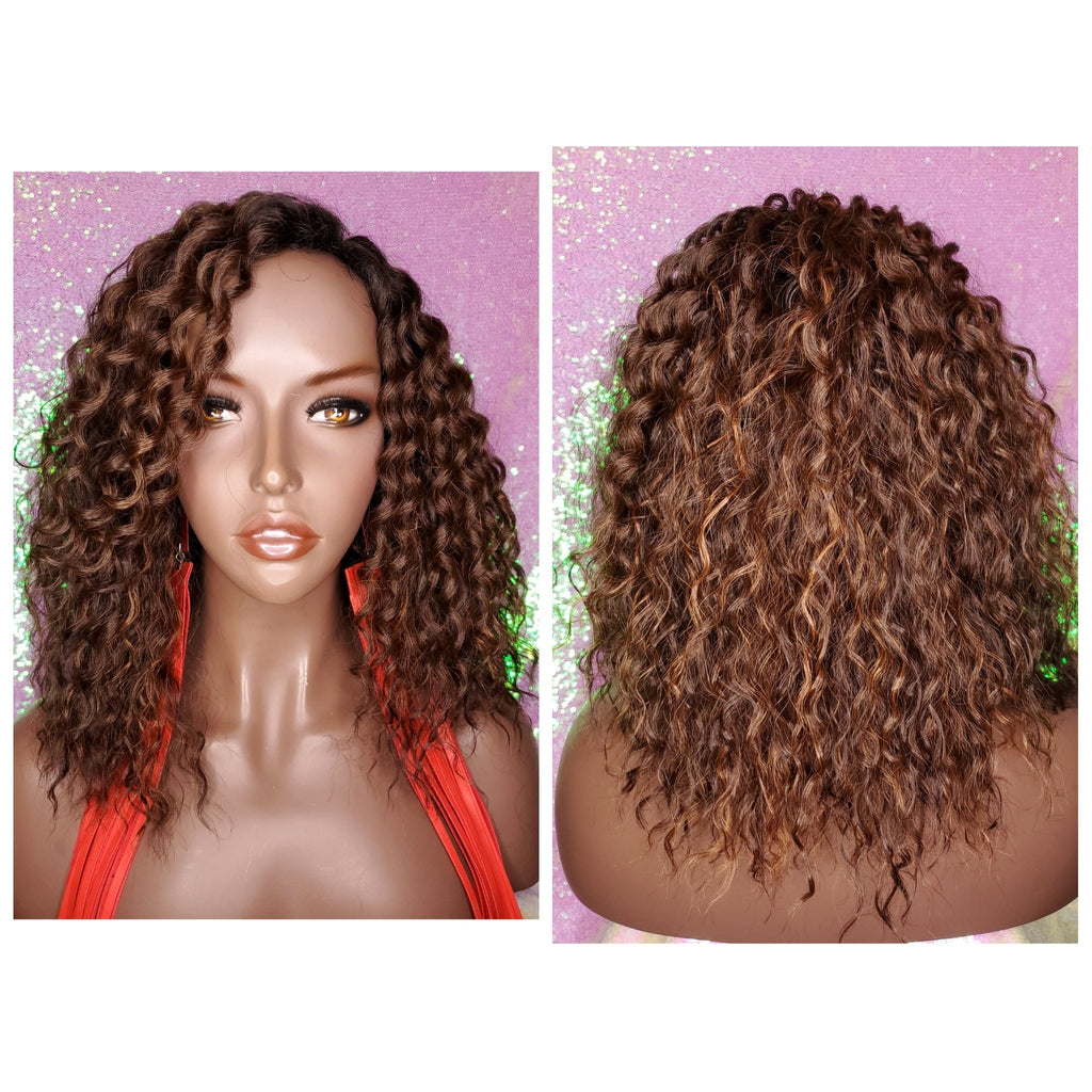 Deep Wave Lace Wig Glueless Pre Cut Lace Wig Ombre Brown Auburn Hair Wig Ripple Deep Wave Hair Wig - Beauty Blessing Wigs & Hair Extensions Boutique