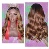 Long Loose Wave Lace Wig Natural Hairstyle Celebrity Style Wig Ombre Auburn Strawberry Blonde Colored Hair Wig - Beauty Blessing Wigs & Hair Extensions Boutique