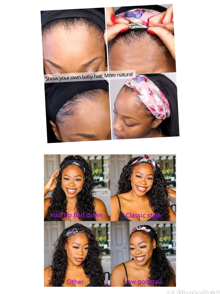 Headband Wigs Water Wave  Human Hair Wigs Mink Brazilian Remy Human Hair Glueless - Beauty Blessing Wigs & Hair Extensions Boutique