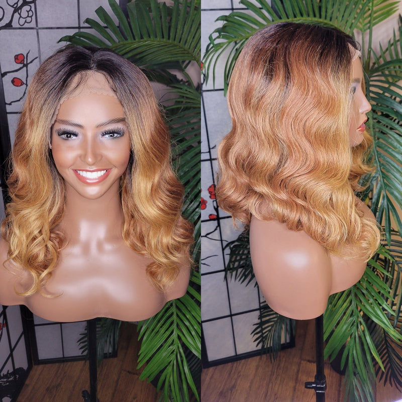 Loose Wave Ombre Blonde Brown Auburn Lace Wig Natural Hairstyle Body Wave Hair Long Bob Celebrity Style Wig - Beauty Blessing Wigs & Hair Extensions Boutique