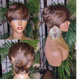 Brown Auburn Colored Hair Pixie Cut Swoop Bang Short Style Layered Hair Wig