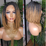 Ombre Strawberry Blonde Brown Bob Box Braids Bob Lace Wig Flexible Parting Lace Front Wig Short Small Box Braid Bob Glueless Lace Wig