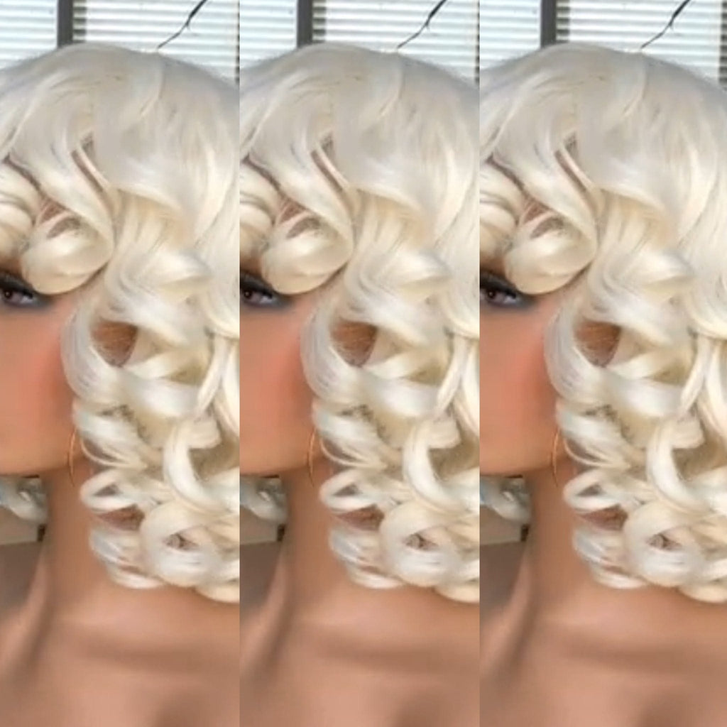 Big Barrel Curl Short Style Wig Full Cap Women Wig Curly Hair Women Fashion Wig Red Carpet Wig Bouncy Curl Hairstyle Auburn Highlights - Beauty Blessing Wigs & Hair Extensions Boutique