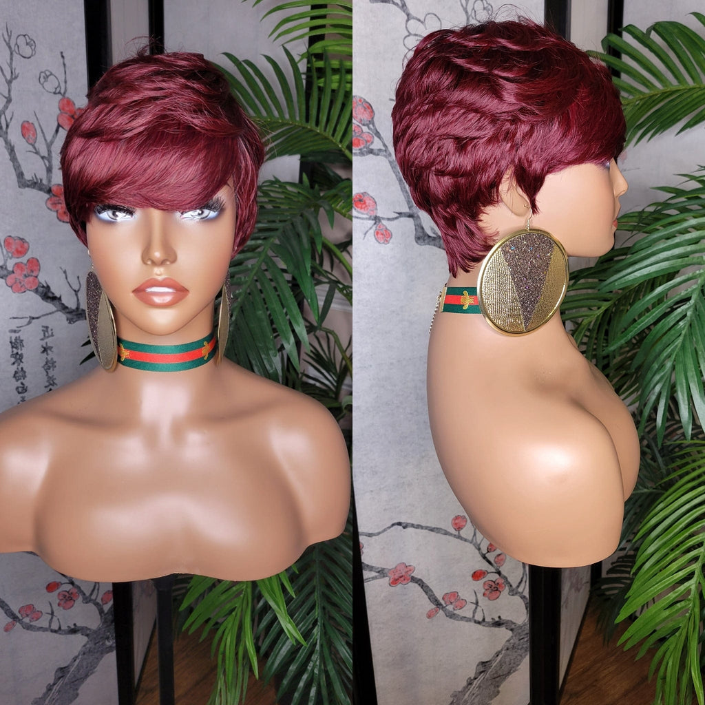 Short Hair Cut Pixie Cut Peruvian Remy Human Hair Wigs Burgundy Wigs - Beauty Blessing Wigs & Hair Extensions Boutique