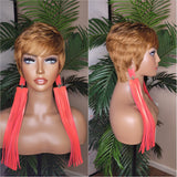 Strawberry Blonde Razor Cut Pixie Cut Brazilian Remy 100% Human Hair Wigs