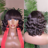 Deep Curl Natural Wave Pixie Short Bob Brazilian Remy Remy 100% Human Hair with Bangs Big Barrel Body Curl Hair Wig - Beauty Blessings LLC