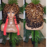 Big Barrel Curl Wig Full Cap Wig  Curly Hair Women Red Carpet Wig Bouncy Curl Hairstyle Ombre Brown Auburn Strawberry Blonde Hair Wig - Beauty Blessings LLC