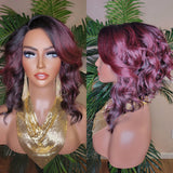 WIG Burgundy Hair Wig Bob Style Loose Wave Lace Wig Preplucked Lace Wig Swoop Bang Hair Ombre Burgundy Dark Wine Plum Color Wig