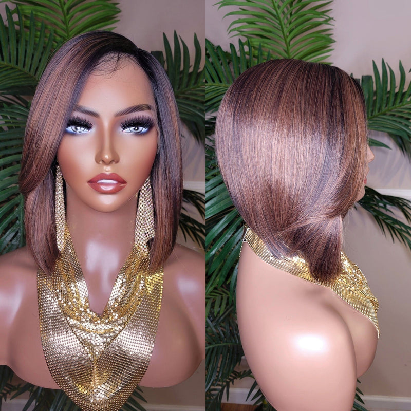 Bob Hairstyle Short Cut Swoop Bang Glueless Lace Wig Preplucked Lace Front Wig Layered Bob Style Hair Wig - Beauty Blessings LLC