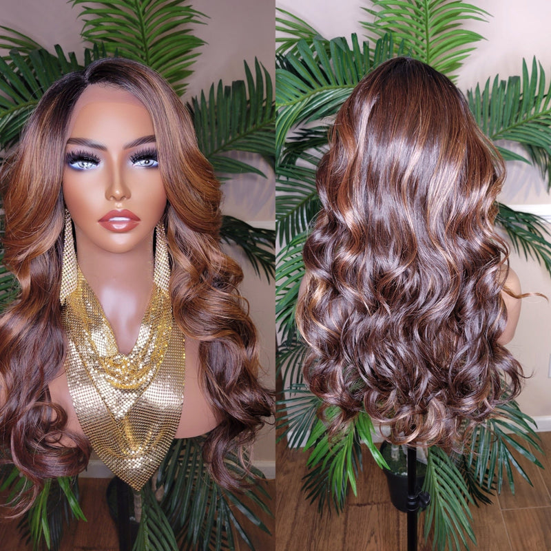 Ombre Brown Golden Blonde Lace Wig Hairstyle Long Loose Curl Strawberry Blonde Hair  Glueless Wig Fashion Lace Wig - Beauty Blessings LLC