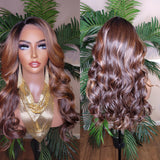 Ombre Brown Golden Blonde Lace Wig Hairstyle Long Loose Curl Strawberry Blonde Hair  Glueless Wig Fashion Lace Wig