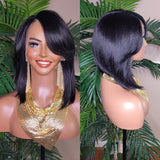 Bob Cut Wig Swoop Bang Hairstyle Lace Front Wig Short Cut Glueless Lace Wig Flexible Parting Space Natural Hairline - Beauty Blessings LLC