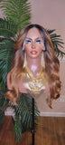 Ombre Auburn Strawberry Blond  Long Curly Lace Front Wig Gluless  Pre-Plucked Natural Hairline Lace Wig
