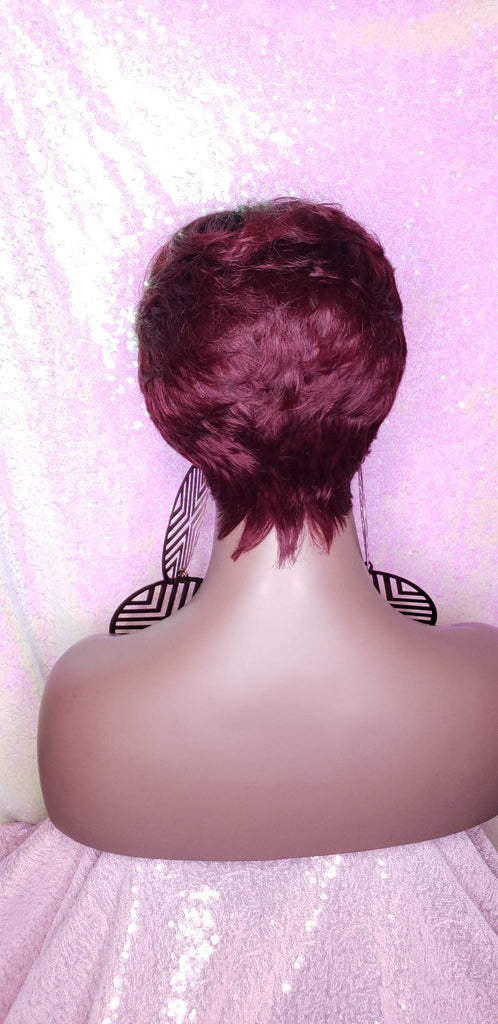 Short Hair Cut Pixie Cut Peruvian Remy Human Hair Wigs Burgundy Wigs - Beauty Blessing Wigs & Hair Extensions Boutique