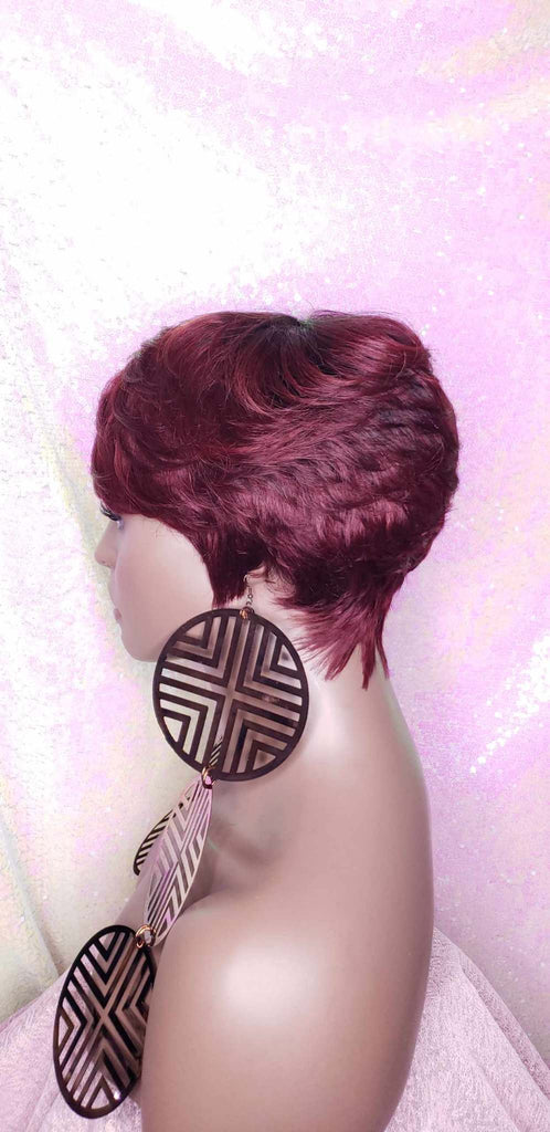 Short Hair Cut Pixie Cut Peruvian Remy Human Hair Wigs Burgundy Wigs - Beauty Blessing Wigs & Hair Extensions Boutique