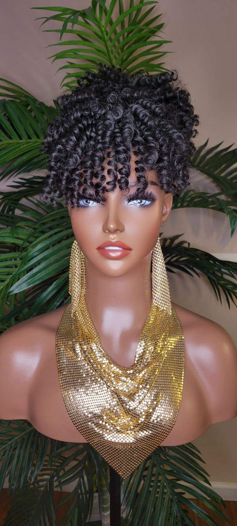 Bang Ponytail Afro Hair Bun and Bang Curly Hair Ponytail 2pc Set Hair Piece Set - Beauty Blessings LLC