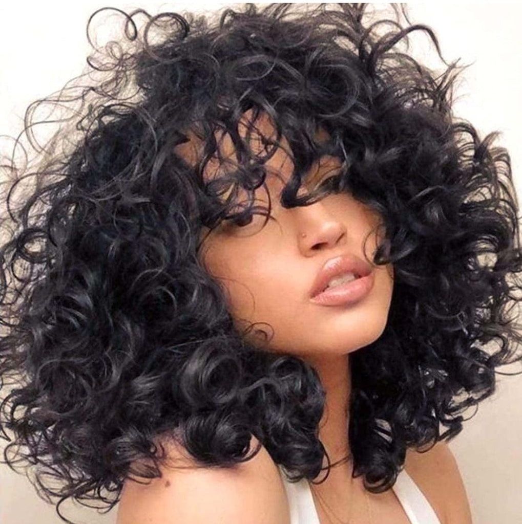 Big Curl Wigs Short Hairstyle Wig Glueless Women Wig with Bangs Curly Hair Women Fashion Wig Red Carpet Wig Bouncy Curl Hairstyle - Beauty Blessings LLC