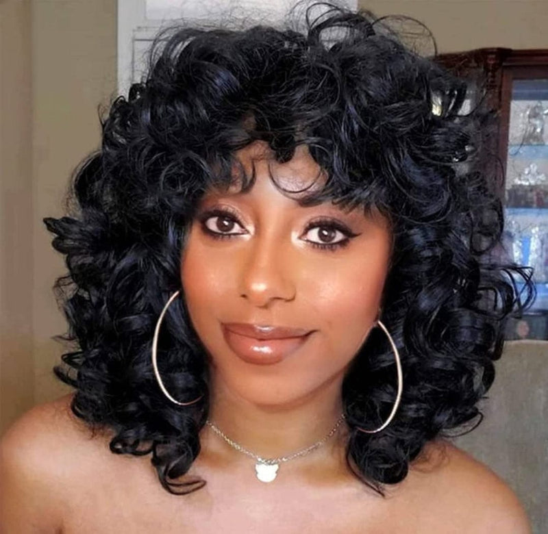 Big Curl Wigs Short Hairstyle Wig Glueless Women Wig with Bangs Curly Hair Women Fashion Wig Red Carpet Wig Bouncy Curl Hairstyle - Beauty Blessings LLC