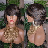 Short Bob 100% Human Hair Brazilian Remy Short Hair  Straight Bob Hairstyle Layered Hair Bob Wig with Bangs - Beauty Blessing Wigs & Hair Extensions Boutique