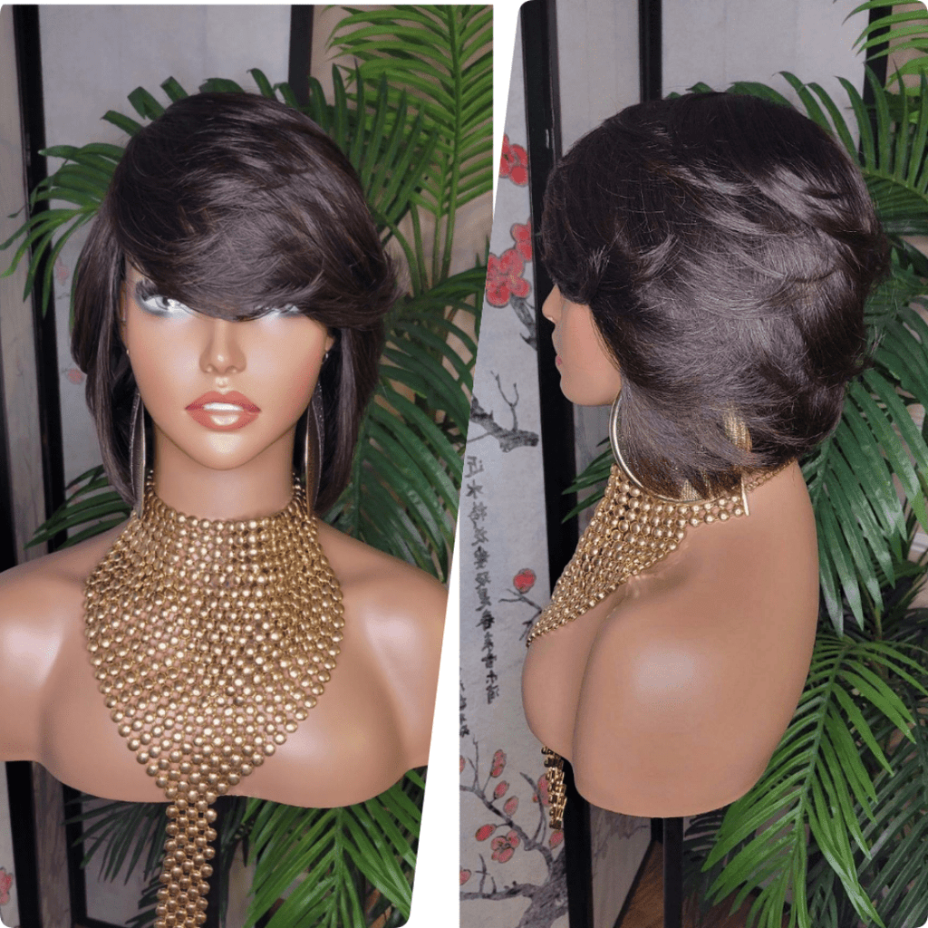 Short Bob 100% Human Hair Brazilian Remy Short Hair  Straight Bob Hairstyle Layered Hair Bob Wig with Bangs - Beauty Blessing Wigs & Hair Extensions Boutique