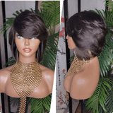 Short Bob 100% Human Hair Brazilian Remy Short Hair  Straight Bob Hairstyle Layered Hair Bob Wig with Bangs - Beauty Blessing Wigs & Hair Extensions Boutique