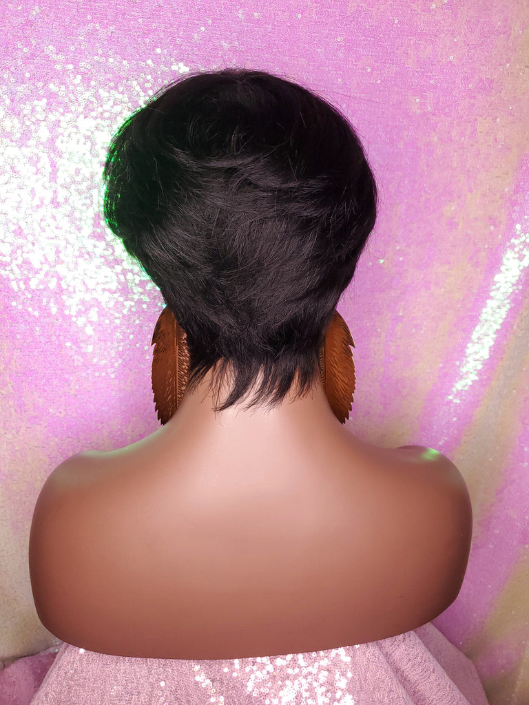 Pixie Cut Indian Remy 100% Human Hair Wig Razor Cut Swoop Bang Hair Wig Yaki Texture Wig - Beauty Blessing Wigs & Hair Extensions Boutique