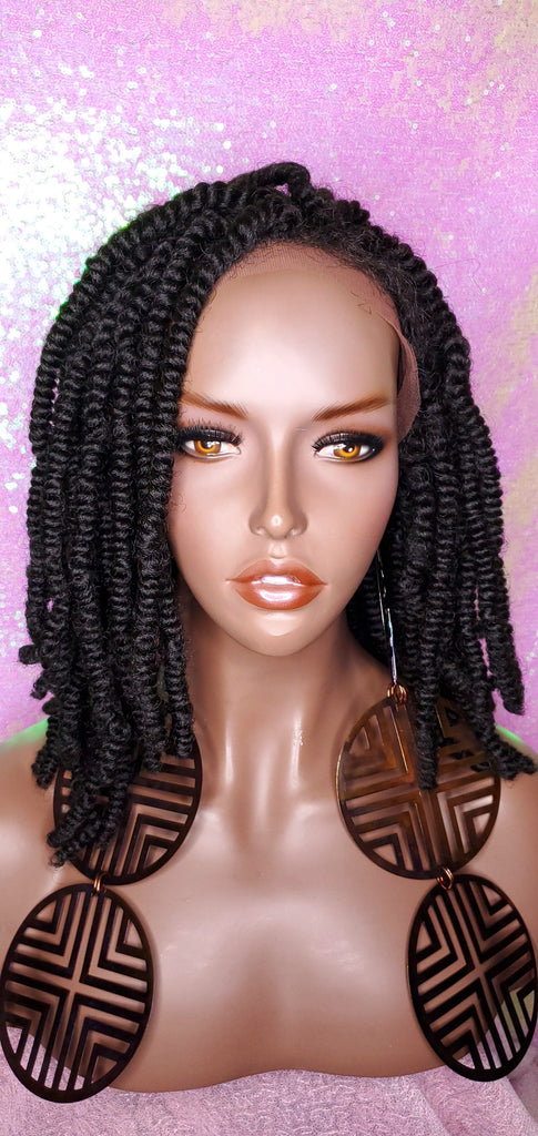 Spring Twist Bob Lace Wig Kinky Twist Braid Hair Lace Front Wig Flexible Parting Bob Lace Wig Layered African Twist Short Hair Premium Fiber Hair - Beauty Blessing Wigs & Hair Extensions Boutique