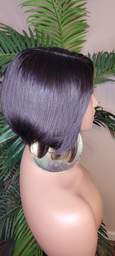 Short Bob Hairstyle 100% Human Hair Unprocessed Brazilian Remy Short Mink Hair Swoop Bang Bob Style Lace Wig - Beauty Blessing Wigs & Hair Extensions Boutique