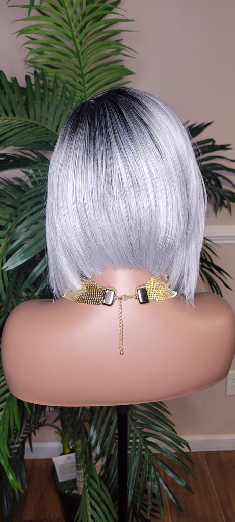 Gray Hair Bob Hairstyle Wig Layered Swoop Bang Style Clipper Cut Short Hair Wig Fashion  Platinum Silver Gray Hair Wig - Beauty Blessings LLC