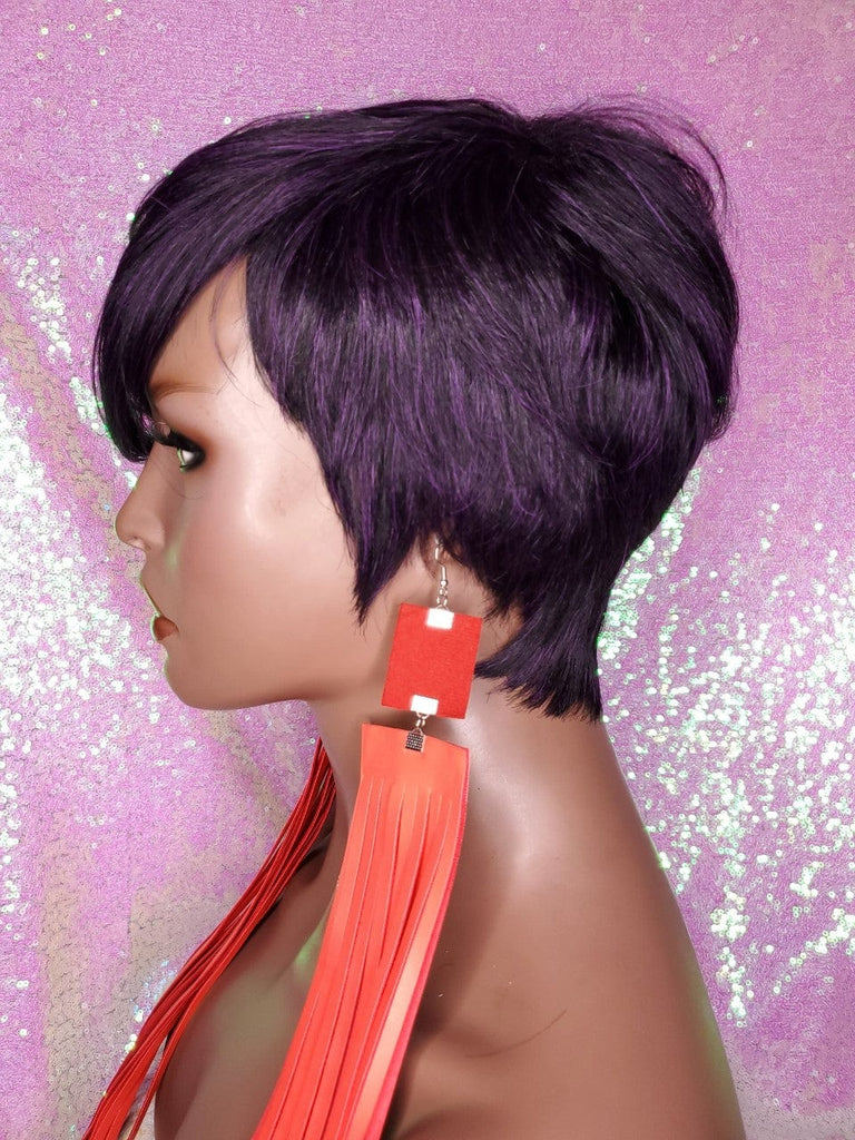 Purple Hair Pixie Short Cut Swoop Bang Style Hair Wig Glueless Wig for Women - Beauty Blessings LLC