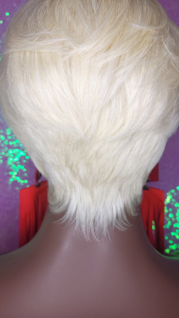 Blonde Human Hair Pixie Short Cut Layered Bang Style Hair Wig Vogue Fashion Blonde Remy Hair Wig Full Cap Wig - Beauty Blessing Wigs & Hair Extensions Boutique