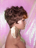 Tapered Short Cut Mohawk Curl Full Cap Wig Pixie Cut Curl Wig Layered Hair Wig Ombre Auburn Brown - Beauty Blessing Wigs & Hair Extensions Boutique