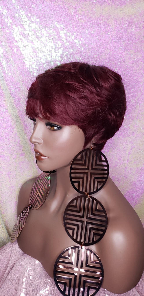 Short Hair Cut Pixie Cut Peruvian Remy Human Hair Wigs Burgundy Wigs - Beauty Blessing Wigs & Hair Extensions Boutique