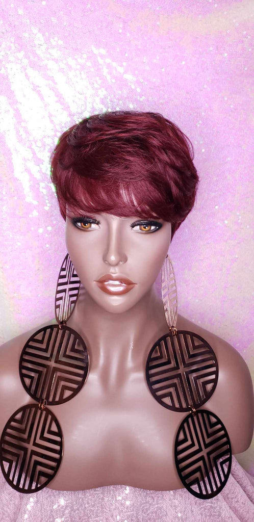 Short Hair Cut Pixie Cut Peruvian Remy Human Hair Wigs Burgundy Wigs - Beauty Blessing Wigs & Hair Extensions Boutique