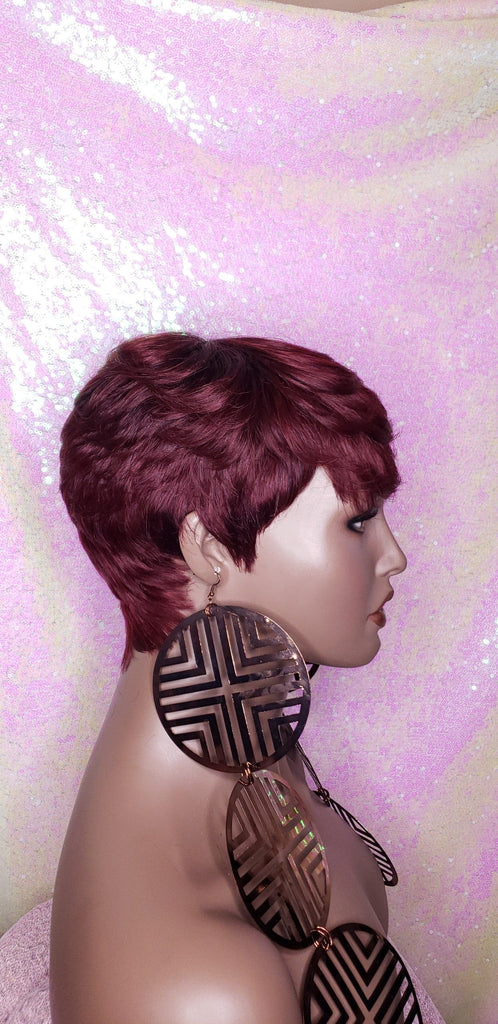 Short Hair Cut Pixie Cut Peruvian Remy Human Hair Wigs Burgundy Wigs - Beauty Blessing Wigs & Hair Extensions Boutique