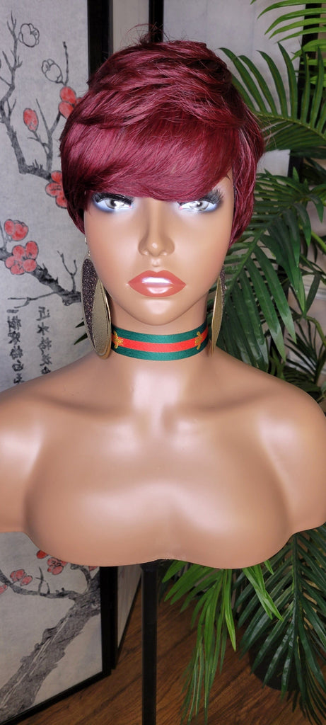 Short Hair Cut Pixie Cut Peruvian Remy Human Hair Wigs Burgundy Wigs - Beauty Blessing Wigs & Hair Extensions Boutique