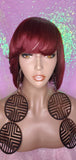 Short Cut Bob Indian Remy 100% Human Hair Wig Swoop Bang Wig Burgundy Hair Bob Wig - Beauty Blessing Wigs & Hair Extensions Boutique